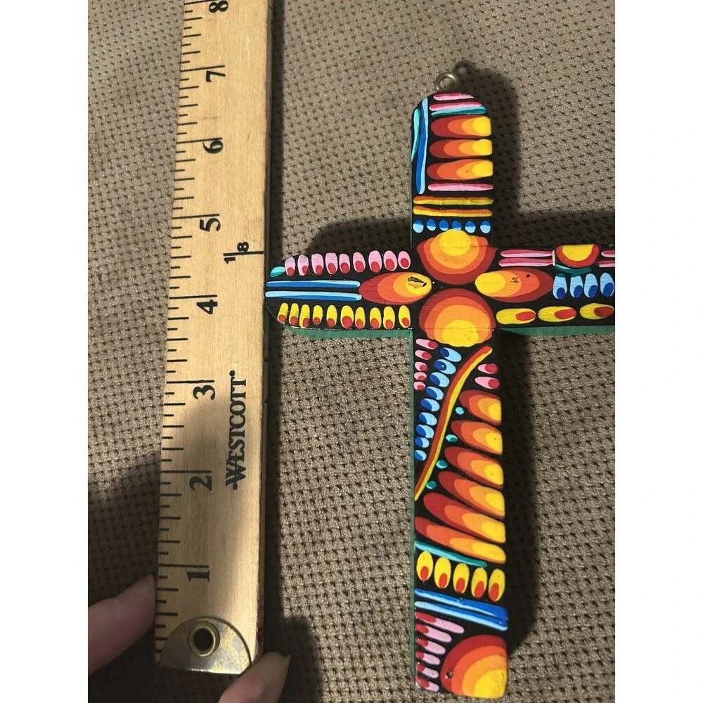 Vintage Hand Painted South American Folk Art Wood Crucifix Cross Catholic